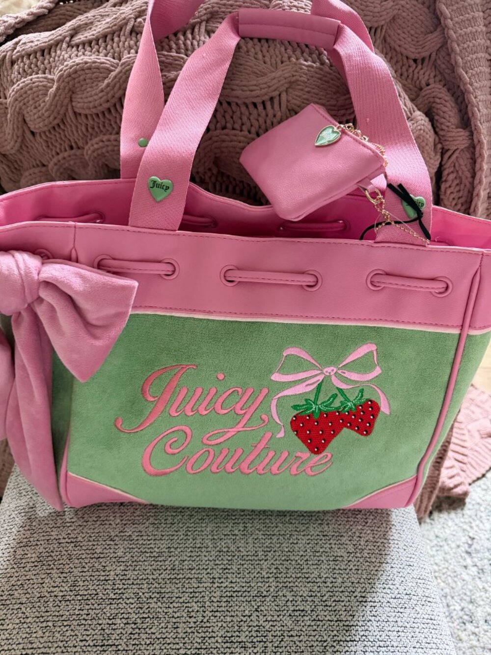 Juicy Couture "Spill The Juicy Tea" Cherries Pink Daydreamer Tote Bag NEW